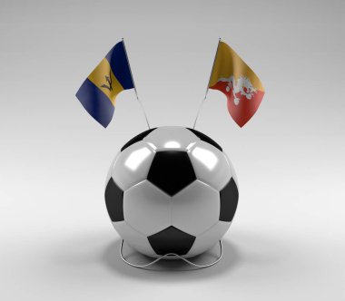 Barbados - Bhutan Futbol Bayrakları, Beyaz Arkaplan - 3D Render