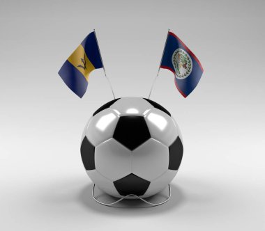 Barbados - Belize Futbol Bayrakları, Beyaz Arkaplan - 3D Render