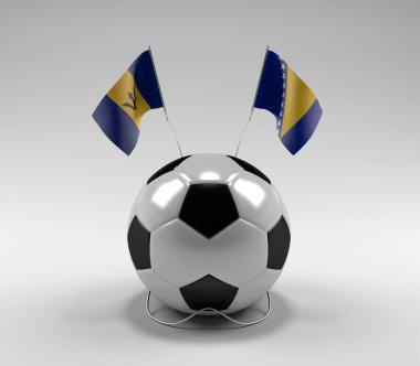 Barbados - Bosna-Hersek Futbol Bayrakları, Beyaz Arkaplan - 3D Render