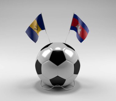 Barbados - Kamboçya Futbol Bayrakları, Beyaz Arkaplan - 3D Render