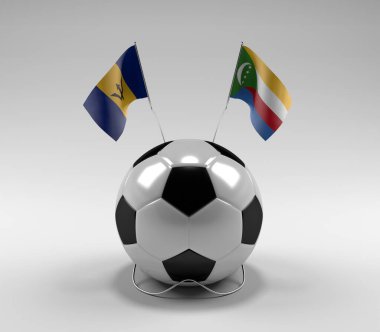Barbados - Komoros Futbol Bayrakları, Beyaz Arkaplan - 3D Render