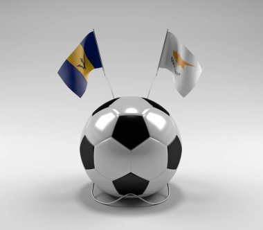 Barbados - Kıbrıs Futbol Bayrakları, Beyaz Arkaplan - 3D Hazırlama