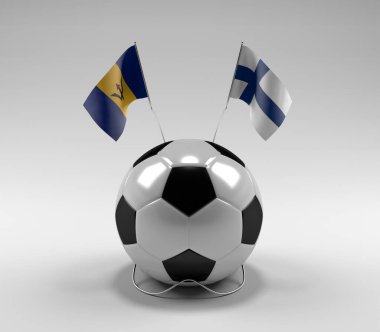 Barbados - Finlandiya Futbol Bayrakları, Beyaz Arkaplan - 3D Render