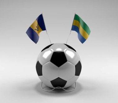 Barbados - Gabon Futbol Bayrakları, Beyaz Arkaplan - 3D Render