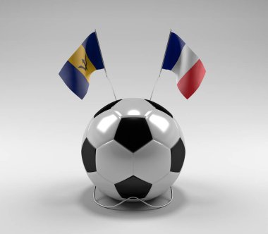 Barbados - Fransa Futbol Bayrakları, Beyaz Arkaplan - 3D Render