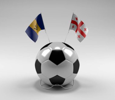 Barbados - Georgia Futbol Bayrakları, Beyaz Arkaplan - 3D Render