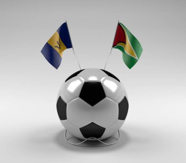 Barbados - Guyana Futbol Bayrakları, Beyaz Arkaplan - 3D Render