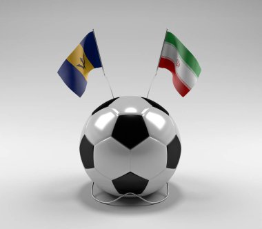 Barbados - İran Futbol Bayrakları, Beyaz Arkaplan - 3D Render