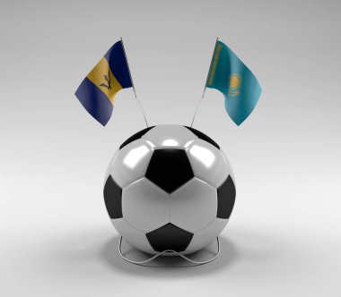 Barbados - Kazakistan Futbol Bayrakları, Beyaz Arkaplan - 3D Render