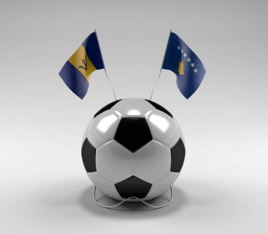 Barbados - Kosova Futbol Bayrakları, Beyaz Arkaplan - 3D Hazırlama