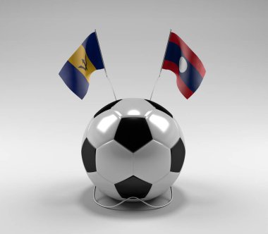 Barbados - Laos Futbol Bayrakları, Beyaz Arkaplan - 3D Render
