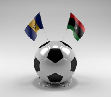 Barbados - Libya Futbol Bayrakları, Beyaz Arkaplan - 3D Render