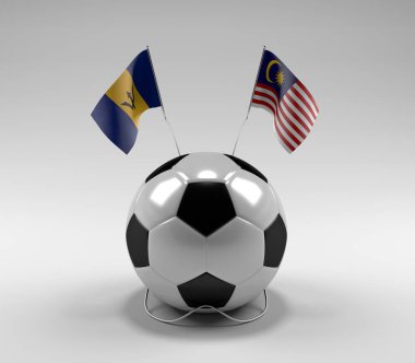Barbados - Malezya Futbol Bayrakları, Beyaz Arkaplan - 3D Render