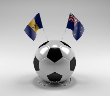 Barbados - Yeni Zelanda Futbol Bayrakları, Beyaz Arkaplan - 3D Render