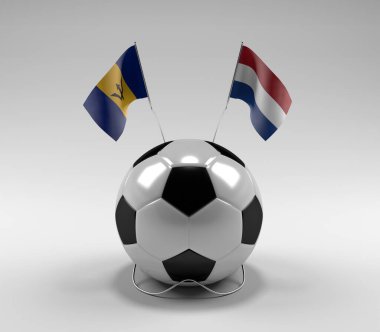 Barbados - Hollanda Futbol Bayrakları, Beyaz Arkaplan - 3D Render