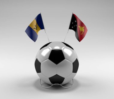 Barbados - Papua-Yeni-Gine Futbol Bayrakları, Beyaz Arkaplan - 3D Render