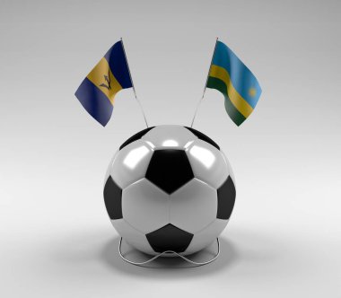 Barbados - Ruanda Futbol Bayrakları, Beyaz Arkaplan - 3D Render