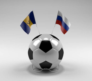 Barbados - Rusya Futbol Bayrakları, Beyaz Arkaplan - 3D Render
