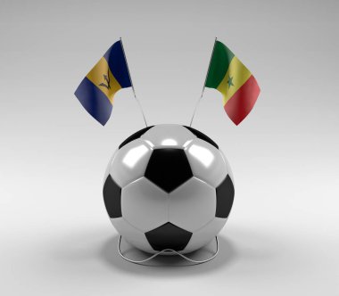 Barbados - Senegal Futbol Bayrakları, Beyaz Arkaplan - 3D Render