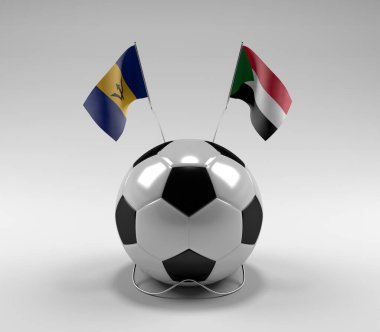 Barbados - Sudan Futbol Bayrakları, Beyaz Arkaplan - 3D Render