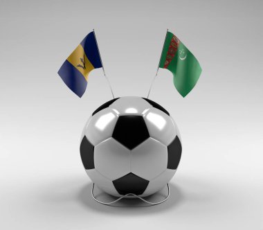 Barbados - Türkmenistan Futbol Bayrakları, Beyaz Arkaplan - 3D Render