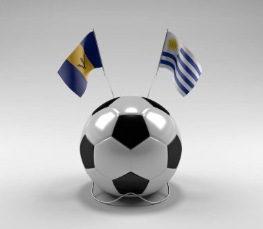 Barbados - Uruguay Futbol Bayrakları, Beyaz Arkaplan - 3D Render