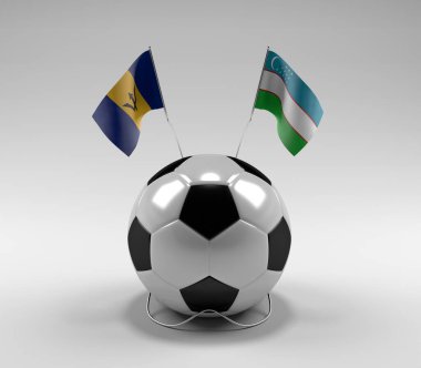 Barbados - Özbekistan Futbol Bayrakları, Beyaz Arkaplan - 3D Render