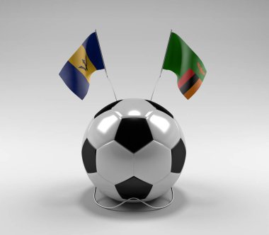 Barbados - Zambiya Futbol Bayrakları, Beyaz Arkaplan - 3D Render
