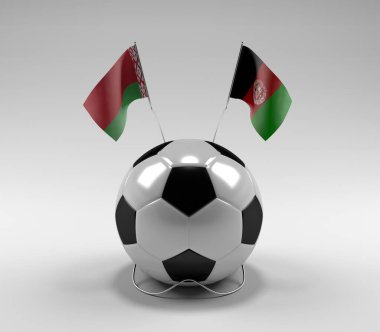 Belarus - Afganistan Futbol Bayrakları, Beyaz Arkaplan - 3D Render