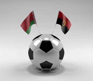 Belarus - Angola Futbol Bayrakları, Beyaz Arkaplan - 3D Render