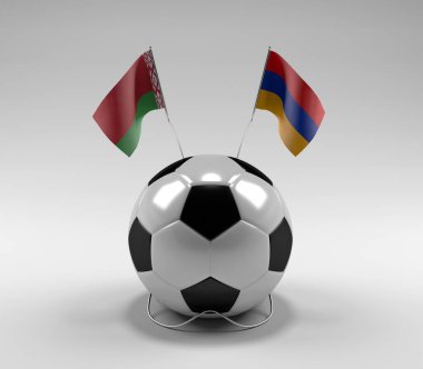 Belarus - Ermenistan Futbol Bayrakları, Beyaz Arkaplan - 3D Render