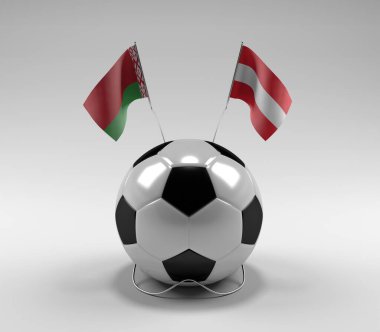 Belarus - Avusturya Futbol Bayrakları, Beyaz Arkaplan - 3D Render