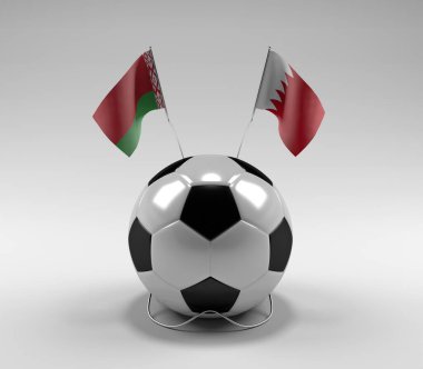 Belarus - Bahreyn Futbol Bayrakları, Beyaz Arkaplan - 3D Render