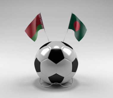 Belarus - Bangladeş Futbol Bayrakları, Beyaz Arkaplan - 3D Render