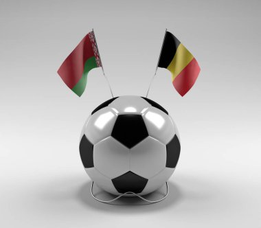 Belarus - Belçika Futbol Bayrakları, Beyaz Arkaplan - 3D Render