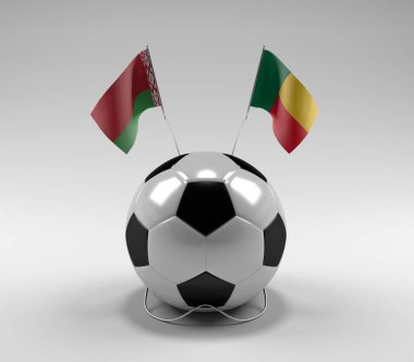 Belarus - Benin Futbol Bayrakları, Beyaz Arkaplan - 3D Render