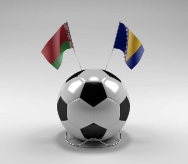 Belarus - Bosna-Hersek Futbol Bayrakları, Beyaz Arkaplan - 3D Render