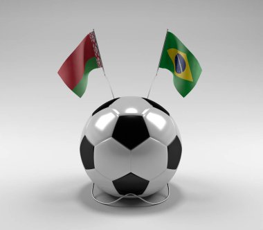 Belarus - Brezilya Futbol Bayrakları, Beyaz Arkaplan - 3D Render