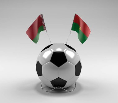 Belarus - Burkina-Faso Futbol Bayrakları, Beyaz Arkaplan - 3D Render