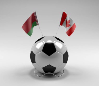 Belarus - Kanada Futbol Bayrakları, Beyaz Arkaplan - 3D Render