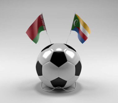 Belarus - Komoros Futbol Bayrakları, Beyaz Arkaplan - 3D Render