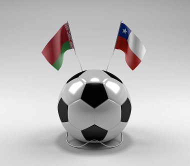 Belarus - Şili Futbol Bayrakları, Beyaz Arkaplan - 3D Render