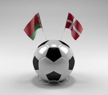 Belarus - Danimarka Futbol Bayrakları, Beyaz Arkaplan - 3D Render