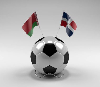 Belarus - Dominik Cumhuriyeti Futbol Bayrakları, Beyaz Arkaplan - 3D Render