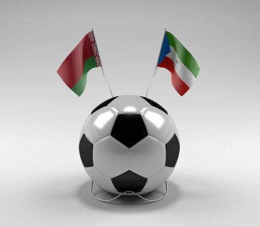 Belarus - Ekvator-Gine Futbol Bayrakları, Beyaz Arkaplan - 3D Render