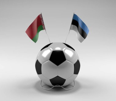 Belarus - Estonya Futbol Bayrakları, Beyaz Arkaplan - 3D Render