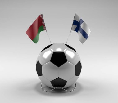 Belarus - Finlandiya Futbol Bayrakları, Beyaz Arkaplan - 3D Render