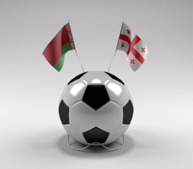 Belarus - Gürcistan Futbol Bayrakları, Beyaz Arkaplan - 3D Render
