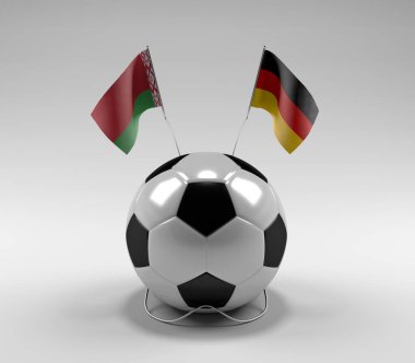 Belarus - Almanya Futbol Bayrakları, Beyaz Arkaplan - 3D Render
