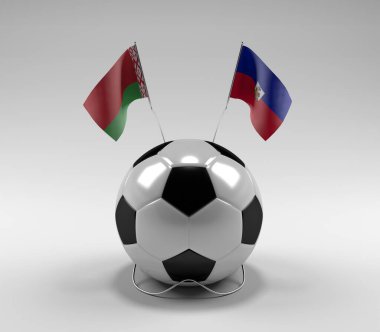Belarus - Haiti Futbol Bayrakları, Beyaz Arkaplan - 3D Render